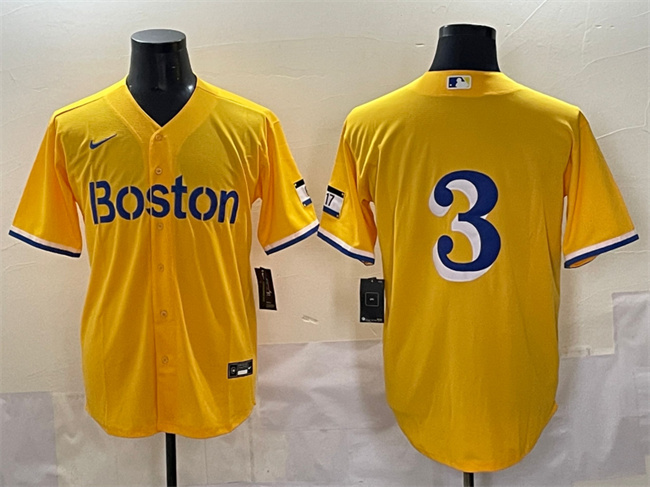 Men's Boston Red Sox #3 Ceddanne Rafaela Gold City Connect Stitched Baseball Jersey Men's Boston Red Sox #3 Ceddanne Rafaela Gold City Connect Stitched Baseball Jersey